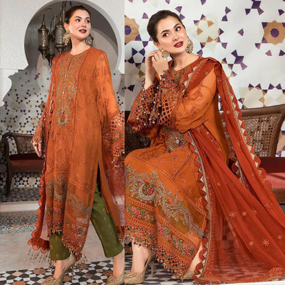 3PC Dhanak full embroidered front piece for shirt sleeves embroidered With Dhanak embroidered dupatta - 278