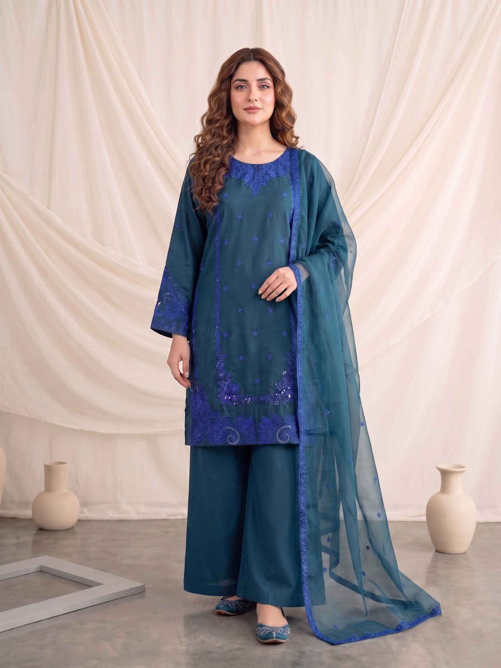 Summer Stitched 3 Piece Sequin  Embroidered Lawn Dress  - TS 15