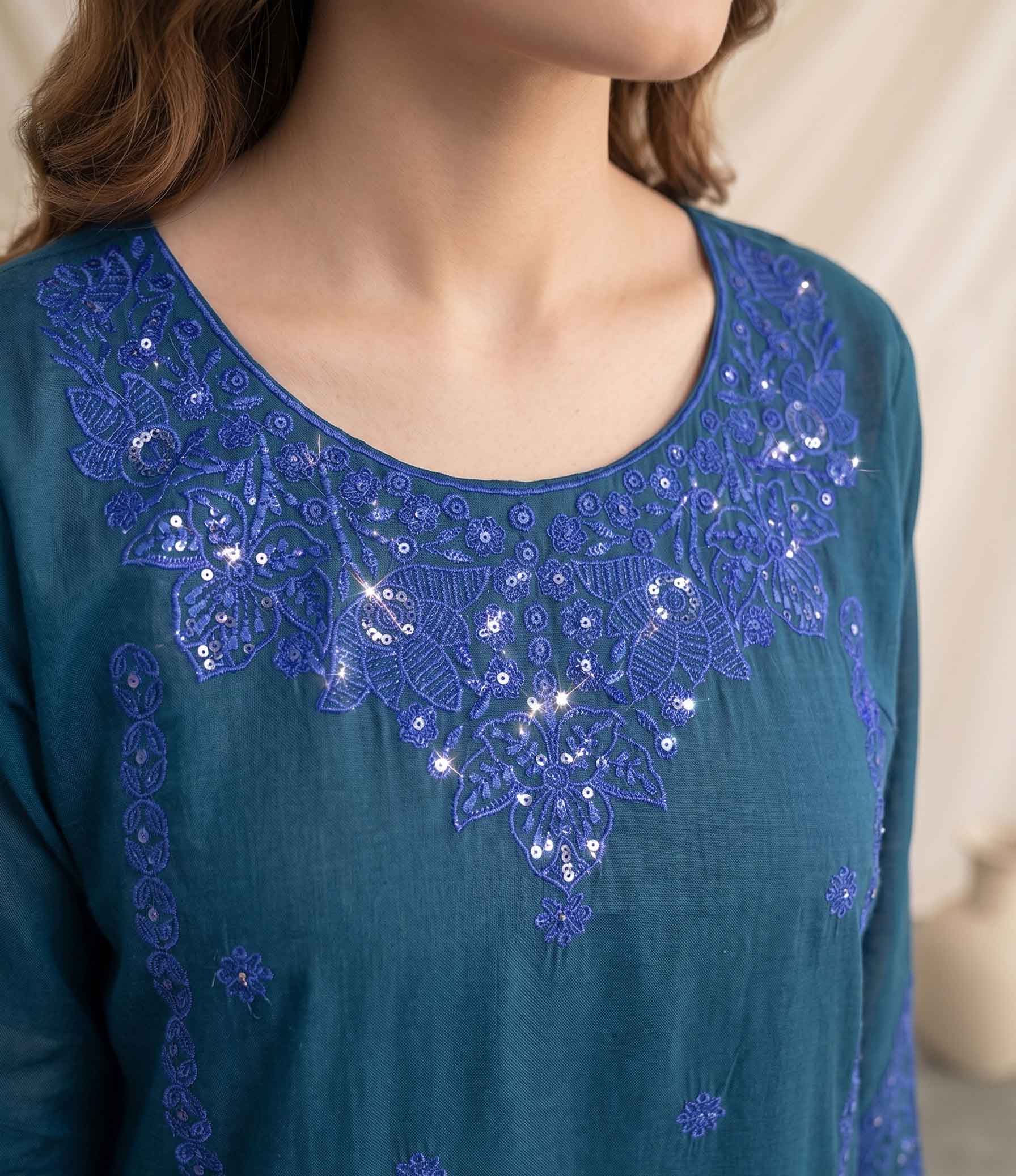 Summer Stitched 3 Piece Sequin  Embroidered Lawn Dress  - TS 15
